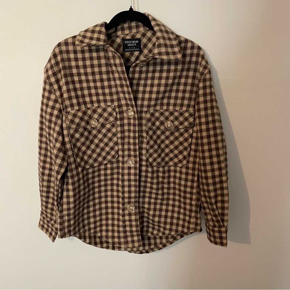 Brown Plaid Button-Up Shirt